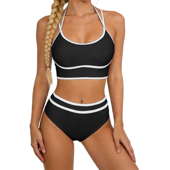 KPOPLK Women Push Up Bikini Set Knot Front Underwire Swimsuits Low-Rise Bathing Suit(L,Black)