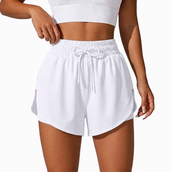 KPOPLK Women's 2 in 1 Butterfly Running Shorts High-Split Athletic Short High Waisted 3" Liner Workout Gym Short with Pockets Size XXXL,White