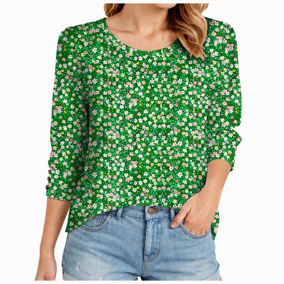 KPOPLK Women's 3/4 Sleeve Blouses Casual V Neck Dress Shirts Double Layers Mesh Tunics Tops(XL,b55-Green)