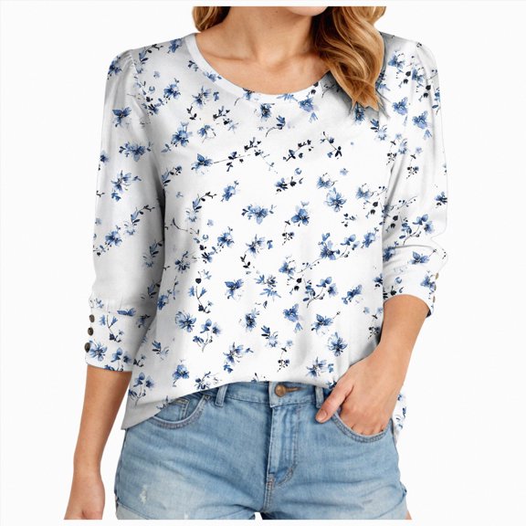 KPOPLK Women's 3/4 Sleeve Blouses Casual V Neck Dress Shirts Double Layers Mesh Tunics Tops(XL,b59-Navy)