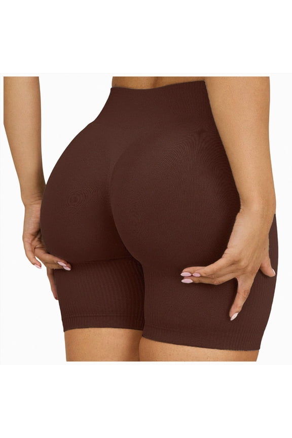 Women's 3"/5" High Waisted Biker Shorts - Spandex Yoga, Workout, Cycling, Volleyball, Dance Athletic Booty Shorts,Brown,Size S