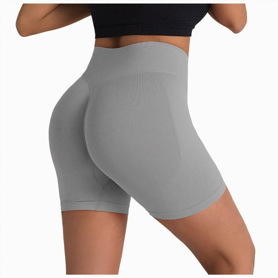 KPOPLK Women's Biker Shorts 2.5" No Front Seam High Waist Hidden Scrunch Workout Gym Yoga Running Shorts,Light Gray,Size L