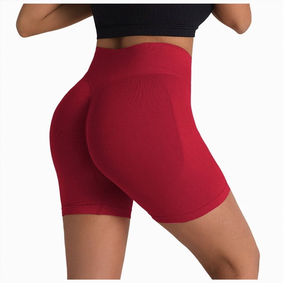 KPOPLK Women's Biker Shorts 2.5" No Front Seam High Waist Hidden Scrunch Workout Gym Yoga Running Shorts,Wine,Size L