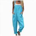 thumbnail image 1 of KPOPLK Women's Casual Wide Leg Overalls Loose Fit Jumpsuits Solid Color Adjustable Strap Bib Romper Fall Clothes Blue XXXL, 1 of 5