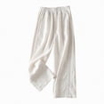 thumbnail image 1 of KPOPLK Women's Cotton Linen Pants Summer Women Tall Casual Loose Fashion Drawstring Lounge Straight Leg Palazzo Pants Size XXL,White, 1 of 4