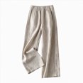 thumbnail image 1 of KPOPLK Women's Cotton Linen Pants Summer Women Tall Casual Loose Fashion Drawstring Lounge Straight Leg Palazzo Pants Size XXXL,Khaki, 1 of 4