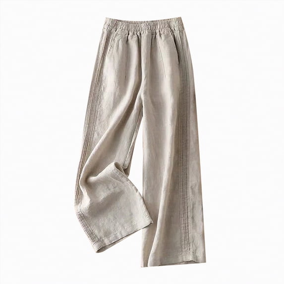 KPOPLK Women's Cotton Linen Pants Summer Women Tall Casual Loose Fashion Drawstring Lounge Straight Leg Palazzo Pants Size XXXL,Khaki
