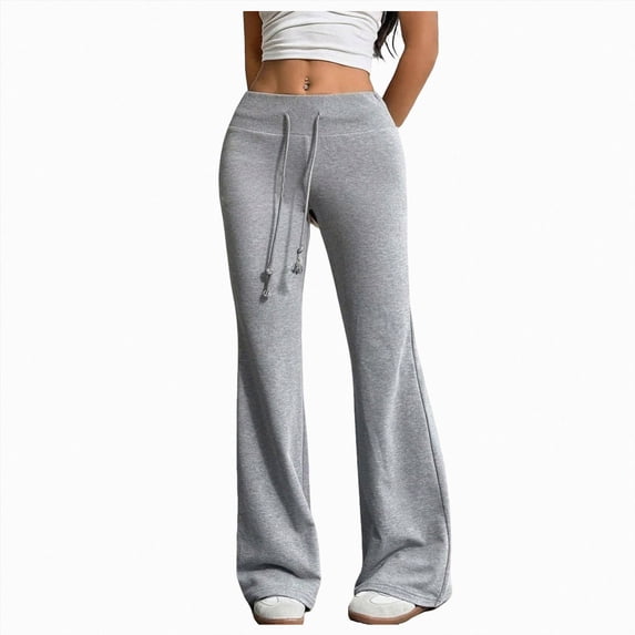 KPOPLK Women's Low Rise Flare Sweat Pants Drawstring Elastic Waist Bell Bottom Sweatpants with Pockets Casual Lounge Trousers,Size XL