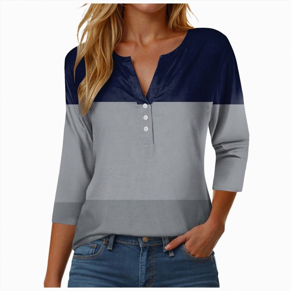 KPOPLK Women's Shirts Lightweight Summer Fall Fashion 3/4 Length Sleeve T Shirts Casual Tops Basic Blouses(M,b221-Grey)