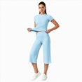 thumbnail image 1 of KPOPLK Womens 2 Piece Workout for Summer Fall Athletic Gym Pilates Yoga Slim Fit Short Sleeve Tee Shirt and Pant Outfit Set Sky Blue,Size S, 1 of 7