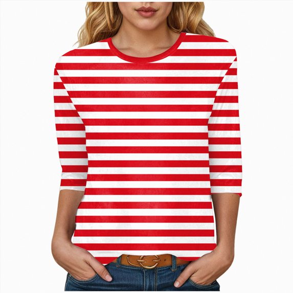 KPOPLK Womens 3/4 Length Sleeve Tops V Neck Dressy Casual T Shirts Pleated Business Work Blouses Basic Tees(XXL,b109-Red)
