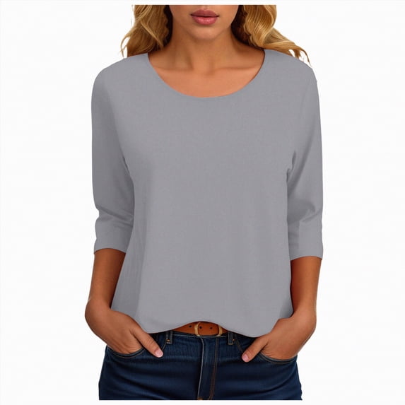 KPOPLK Womens 3/4 Sleeve T-Shirts Summer Tops Fall Fashion Blouses Beach Vacation Clothes Spring Tunic Trendy(L,b259-Light Gray)
