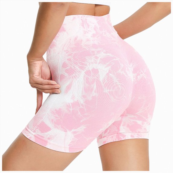KPOPLK Womens Biker Yoga Shorts with Pocket, High Waisted Tummy Control 3 Inch Workout Spandex Athletic Gym Shorts,Pink,Size M