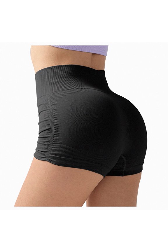 Womens Yoga Shorts High Waist No Front Seam Scrunch Butt Biker Shorts 4 Inches V-Back Scrunch Booty Gym Workouts,Black,Size M