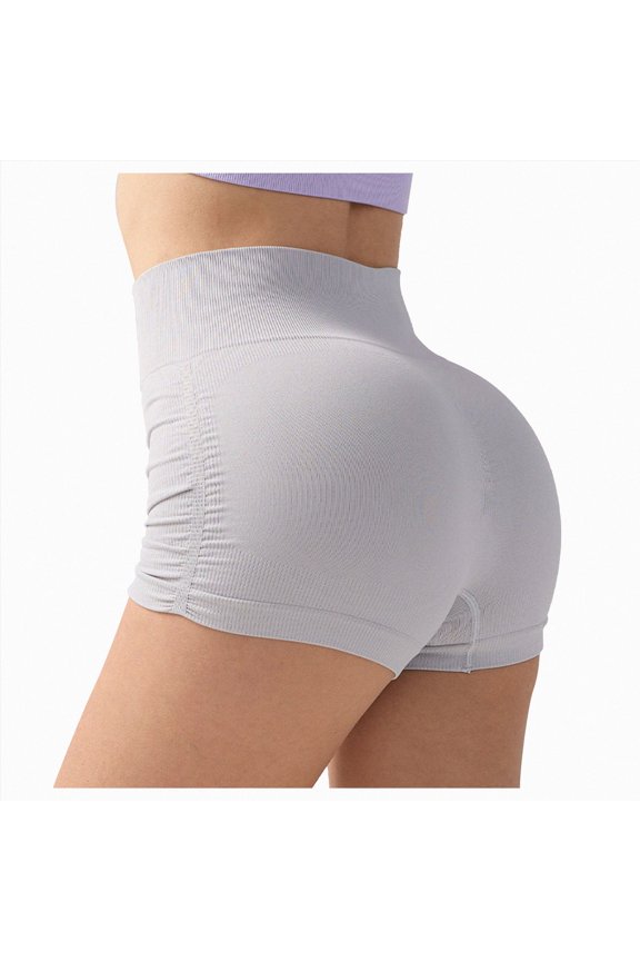 Womens Yoga Shorts High Waist No Front Seam Scrunch Butt Biker Shorts 4 Inches V-Back Scrunch Booty Gym Workouts,Grey,Size L
