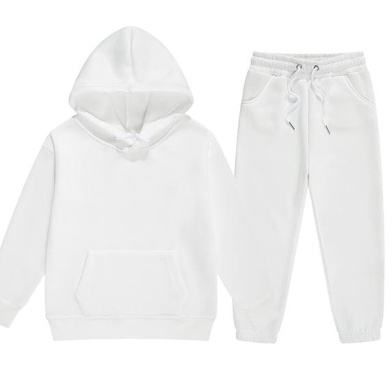 KPOPLK Youth 2PCS Jogger Outfits Set Fleece Hooded + Sweatpants Boys Girls Athletic Sweatsuits Pullover Clothes(12-13,F50-White)