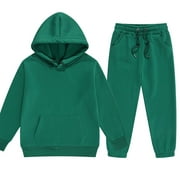 KPOPLK Youth 2PCS Jogger Outfits Set Fleece Hooded + Sweatpants Boys Girls Athletic Sweatsuits Pullover Clothes8-9 Years,F44-Green