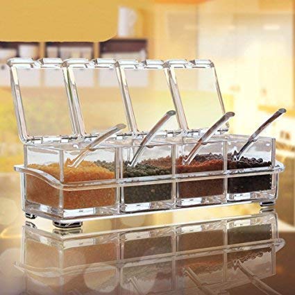 KPS Crystal Seasoning Acrylic Box Spice Rack with 4 container Spice ...