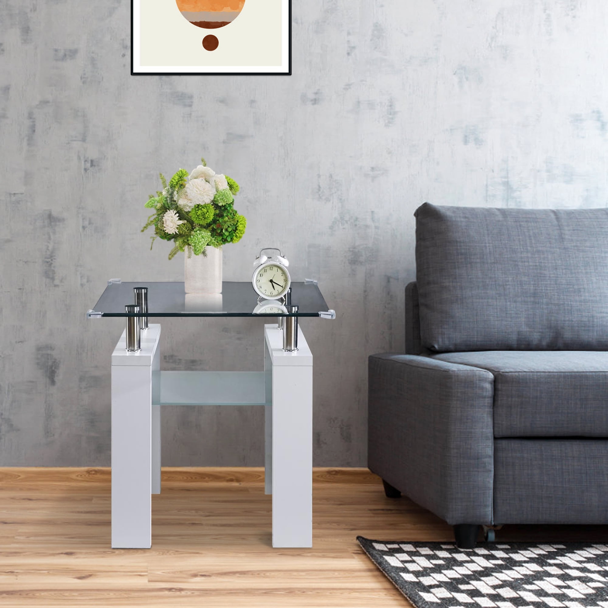 KPUY 24" x 24" x 24" Rectangle Clear Glass Top Side Table Living Room Couch End Table Modern ...