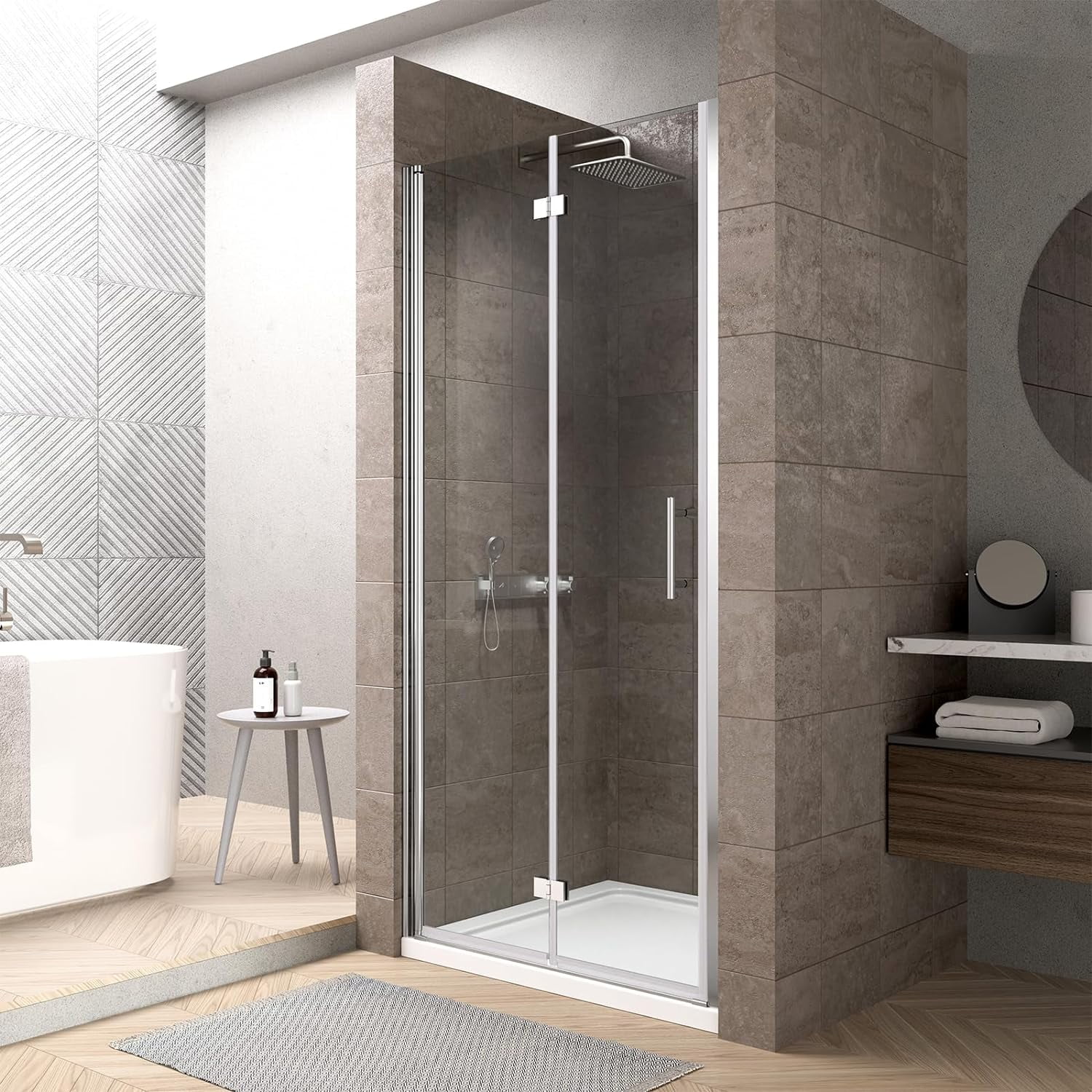 30" x 72" Chrome Semi-Frameless Bi-Fold Shower Door with Clear Glass