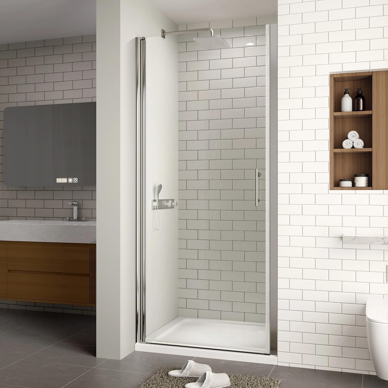 30" x 72" Chrome Framed Pivot Shower Door with Clear Glass