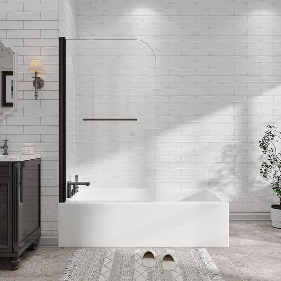 KPUY 31" - 32" x 55" Frameless Bath Tub Shower Screen, 180° Pivot Shower Panel Door with 1/4" Tempered Glass, Matte Black