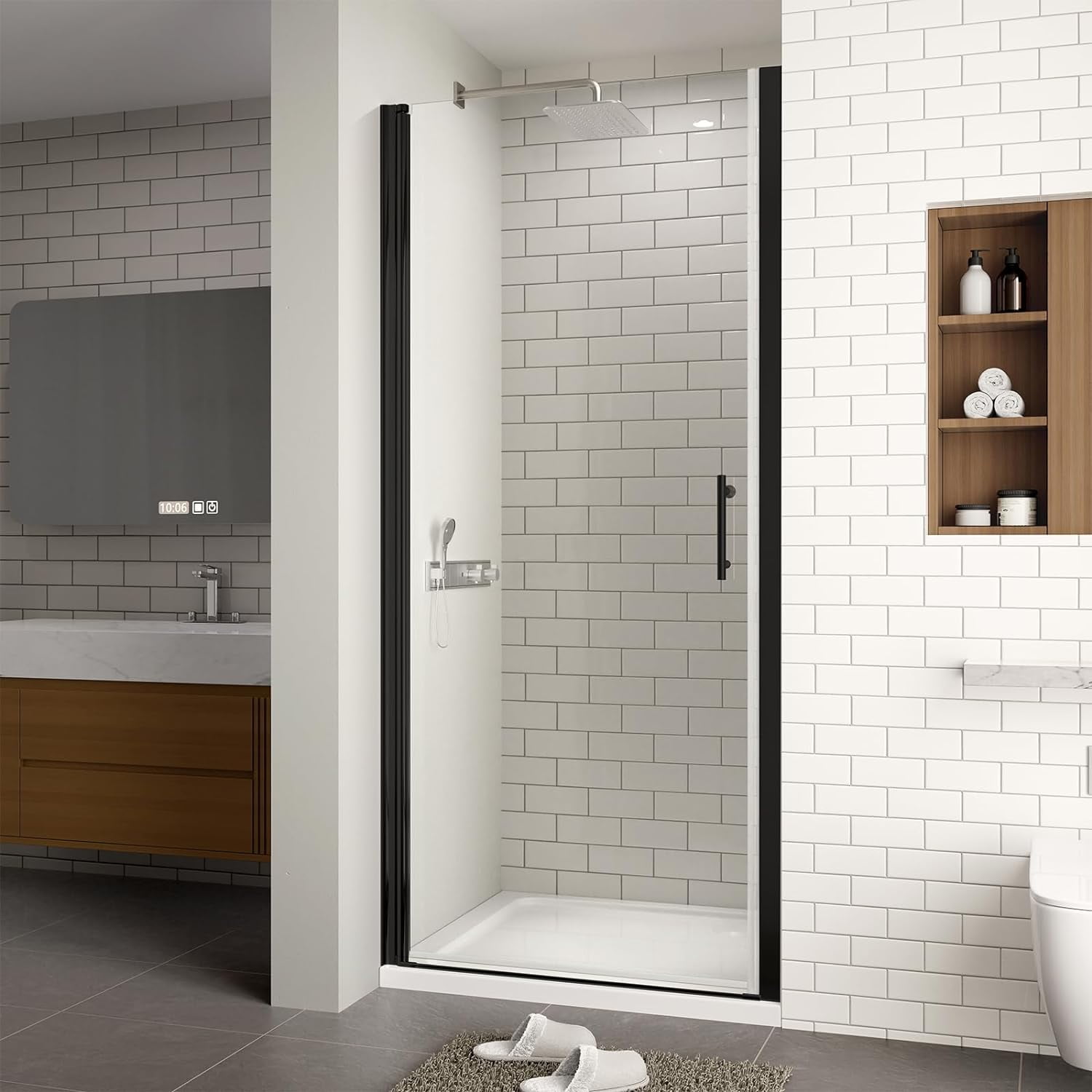 Matte Black Frameless Pivot Shower Door with Clear Glass, 32" x 72"