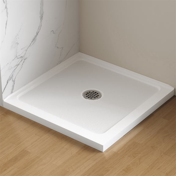 KPUY 36" x 36" White Acrylic Double Threshold Shower Base, Anti-Slip Texture and Center Drain Shower Pan