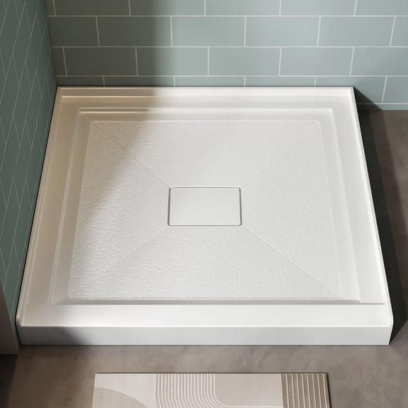 KPUY 36" x 36" White Acrylic Shower Base, Center Drain Shower Pan with Non-Slip Surface, Magnetic Solid Cover