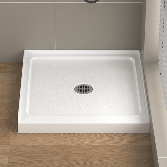 KPUY 36" x 36" White Acrylic Single Threshold Shower Base, Anti-Slip Texture and Center Drain Shower Pan