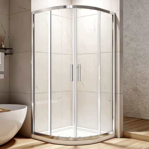 KPUY 36" x 36" x 72" Double Sliding Neo Round Shower Door, Curved Corner Shower Enclosure with 1/4" Clear Glass, Aluminium Frame, Chrome