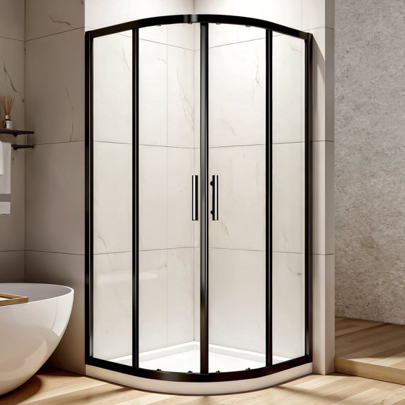 KPUY 36" x 36" x 72" Double Sliding Neo Round Shower Door, Curved Corner Shower Enclosure with 1/4" Clear Glass, Aluminium Frame, Matte Black