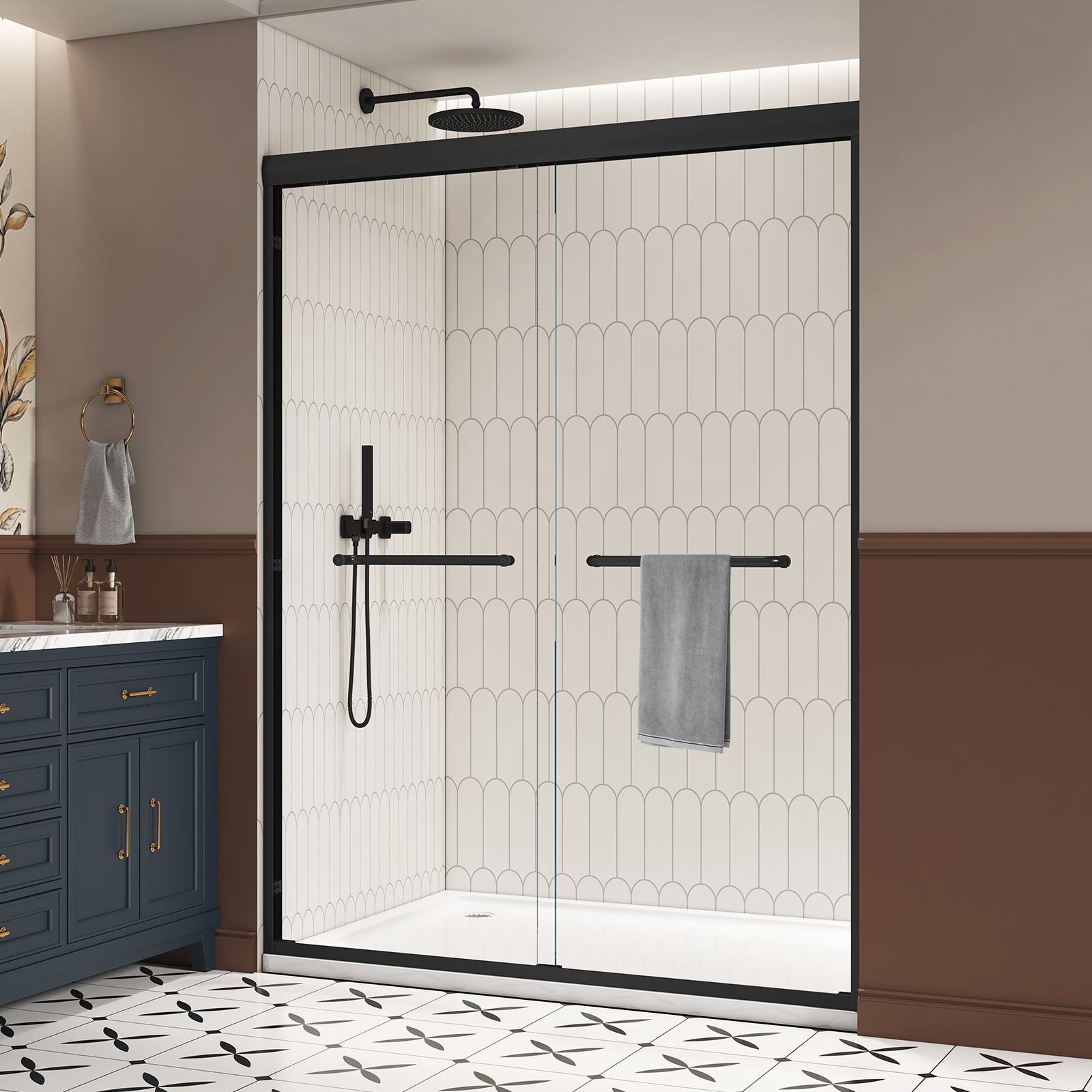 KPUY 56" -60" x 70" Semi-Frameless Bath Shower Door with 1/4" (6mm ...