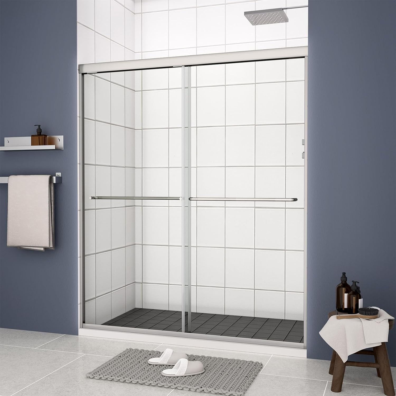 Chrome 56-60" x 70" Dual Sliding Clear Glass Shower Door
