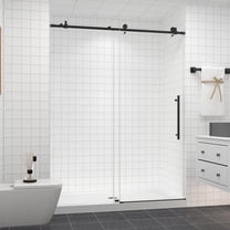 KPUY 55" - 60" x 76" Frameless Sliding Shower Door with 1/4'' Clear Tempered Glass 6mm, Explosion-Proof Film Nano Coating, Stainless Steel Hardware, Matte Black