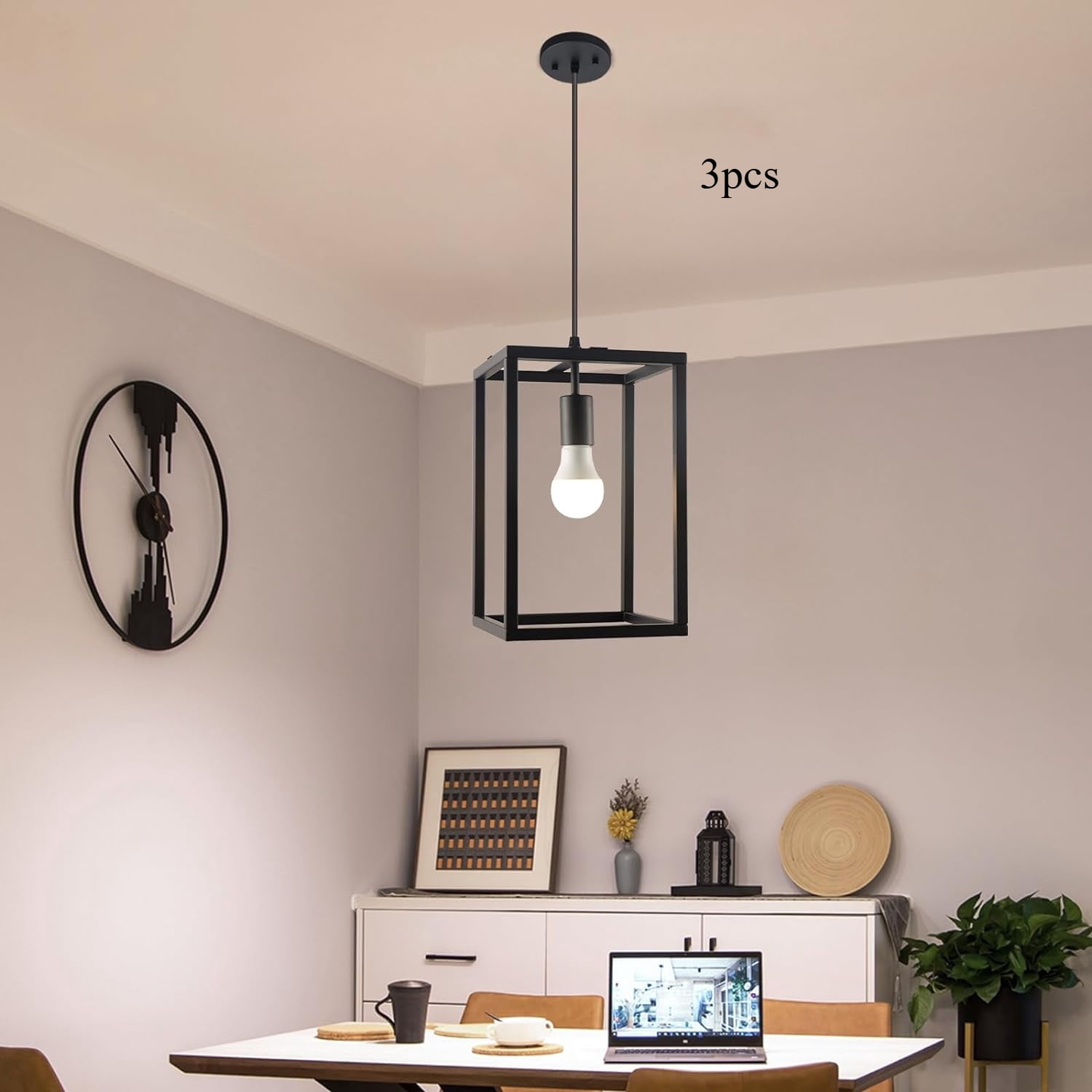 Picture of KPUY Farmhouse-Style Black Metal Pendant Light with 51-Inch Pipe ...
