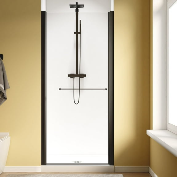 KPUY Frameless 34" - 36" W x 72" H Pivot Swing Shower Door With 1/4" Clear Tempered Glass, Nano Explosion-Proof Film, Matte Black