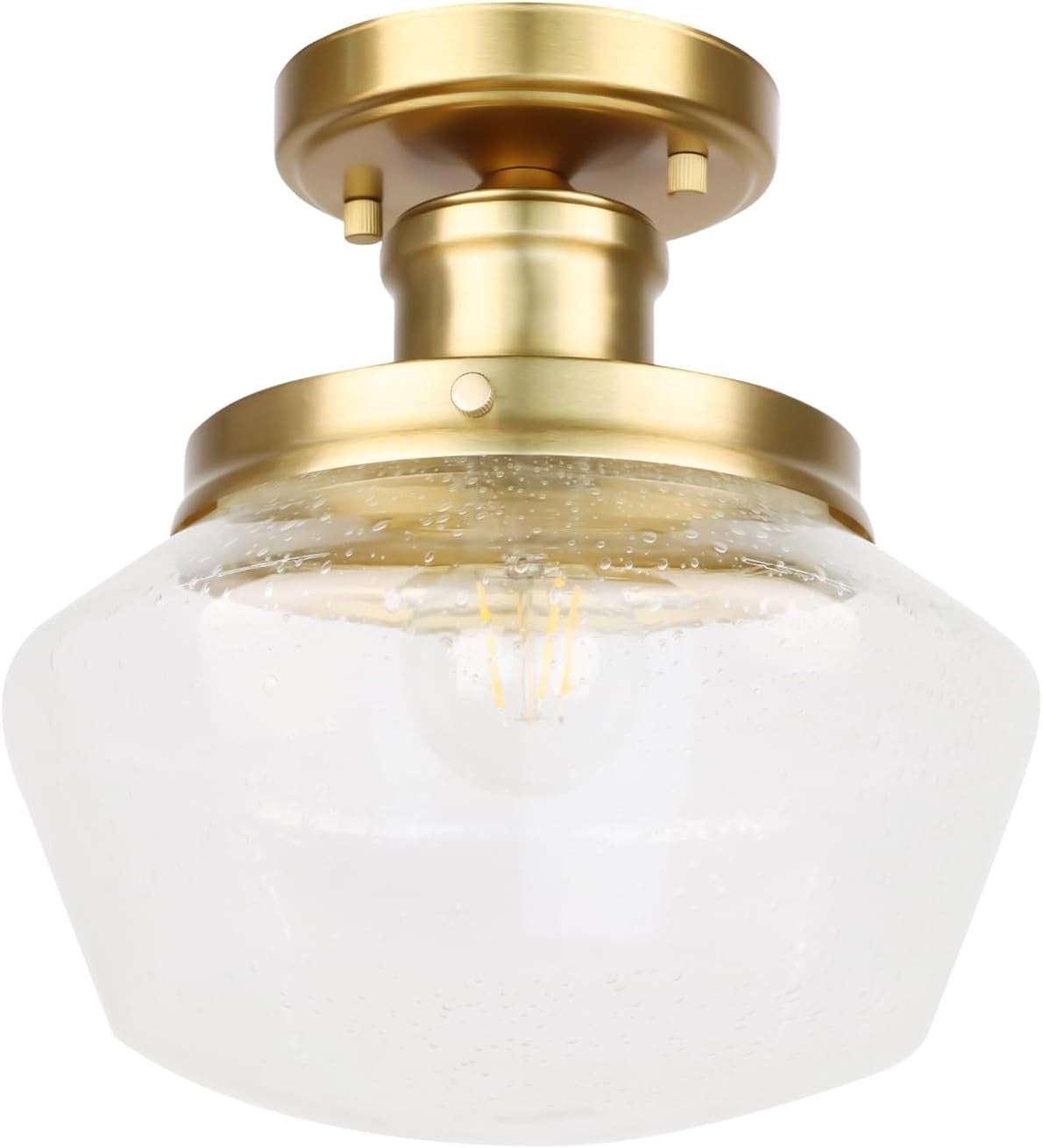 10" Gold Semi-Flush Mount Ceiling Light with Seeded Glass Shade