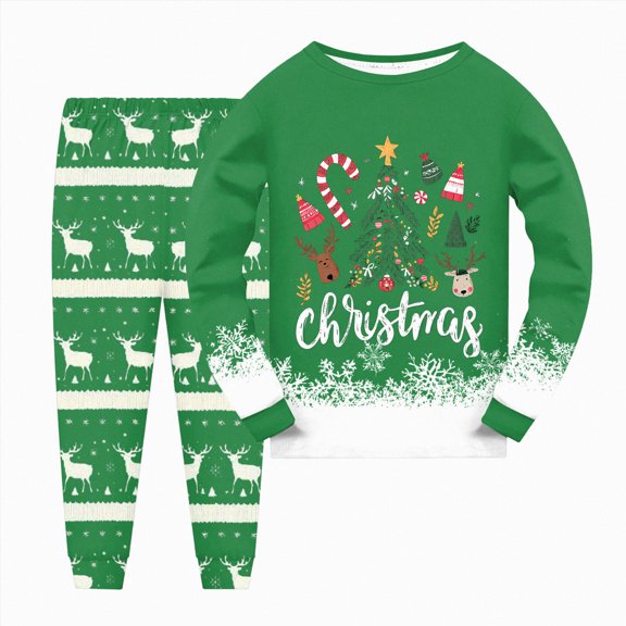 KPVEVIQ 2 Piece Boys Girl Christmas Pajamas Kids Xmas Print Long Sleeve Top and Pants Pajamas Pjs Sleepwear Set for Toddler Little Boys,7-8 Y