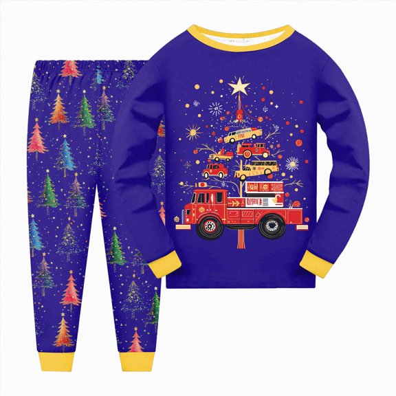 KPVEVIQ 2 Piece Girls Boys Christmas Pajamas Kids Xmas Graphic Long Sleeve Top and Pants Pajamas Pjs Sleepwear Set for Toddler Little Boys,7-8 Y