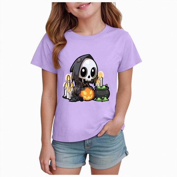 KPVEVIQ Boys Girls Halloween Short Sleeve Shirts Toddler Skeleton Print T-Shirt for Kids Graphic Spooky Pumpkin Tees Top