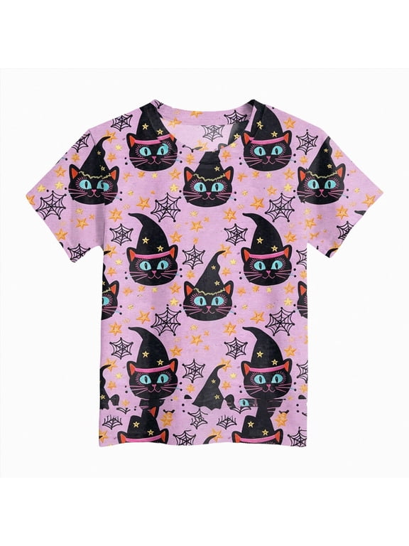 Girls Boys Halloween Shirt Cute Ghost Shirt Boy Halloween Shirt Kids Pumpkin Fall Short Sleeve Tee Tops