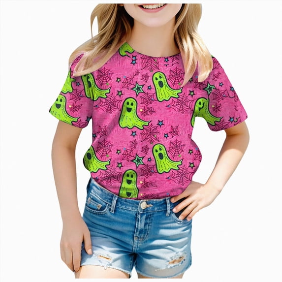 KPVEVIQ Girls Boys Halloween Shirt Cute Ghost Shirt Boy Halloween Shirt Kids Pumpkin Fall Short Sleeve Tee Tops