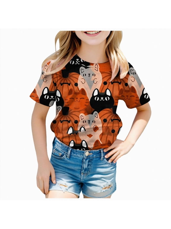 Girls Boys Halloween Shirt Cute Ghost Shirt Boy Halloween Shirt Kids Pumpkin Fall Short Sleeve Tee Tops