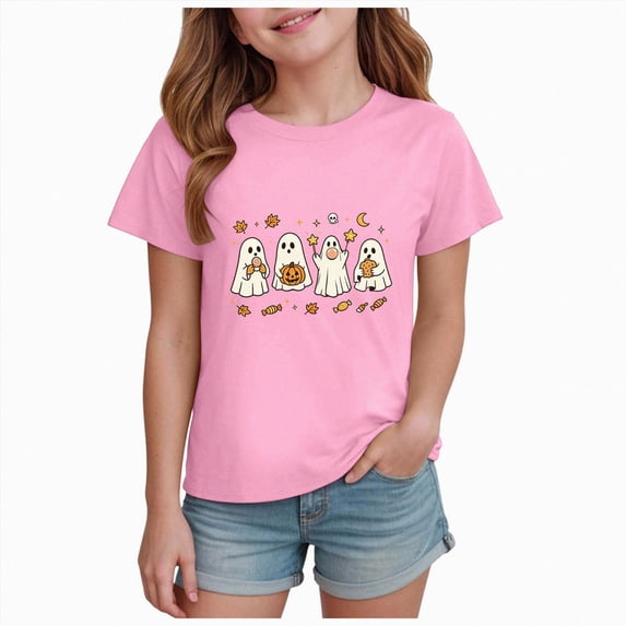 KPVEVIQ Halloween Shirts for Boy Girl Pumpkin Ghost Graphic Tshirts Short Sleeve Top Fall Outfit