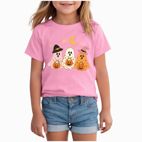 KPVEVIQ Kid Toddler Girls Boys Halloween Shirts Cute Pumpkin Ghost Graphic T-Shirt Spooky Season Outfits Tees Short Sleeve Tops
