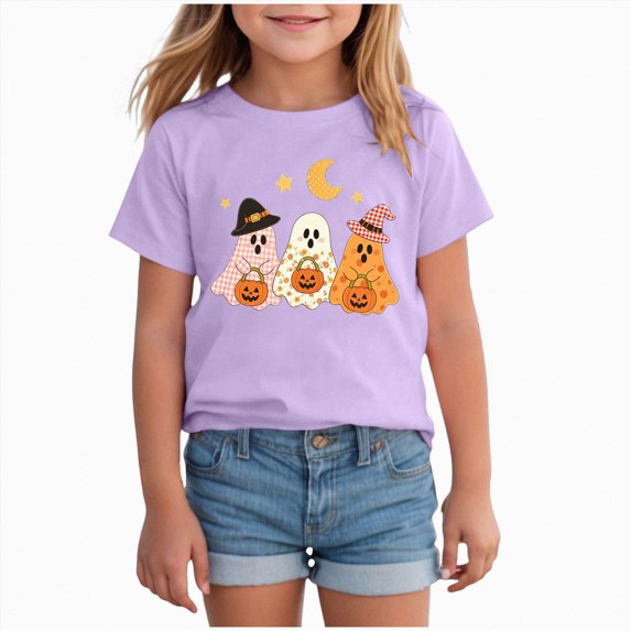 KPVEVIQ Kid Toddler Girls Boys Halloween Shirts Cute Pumpkin Ghost Graphic T-Shirt Spooky Season Outfits Tees Short Sleeve Tops