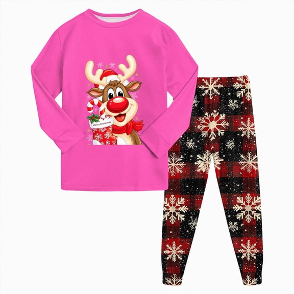 KPVEVIQ Toddler Baby Boy Girls Christmas Pajamas Set Kids Xmas Sleepwear 2 Pcs Pjs Cute Cartoon Print Long Sleeve Top and Pants,7-8 Y