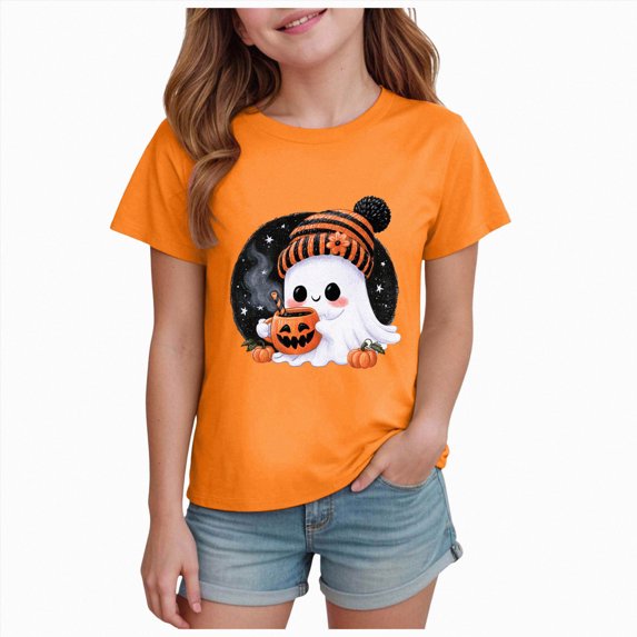 KPVEVIQ Toddler Boy Girl Pumpkin Print Spooky Halloween T-Shirt Short Sleeve Kids Fun Tops
