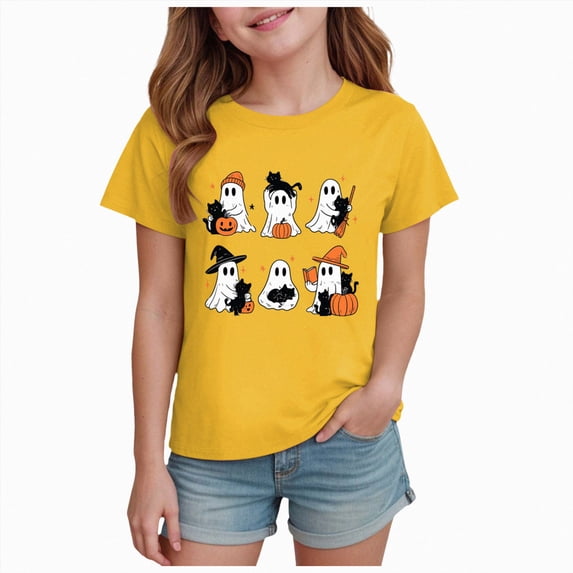 KPVEVIQ Toddler Girl Boy Halloween Shirt Kid Cute Ghost Graphic T-Shirt Kids Short Sleeve Spooky Season Gift Tee Tops